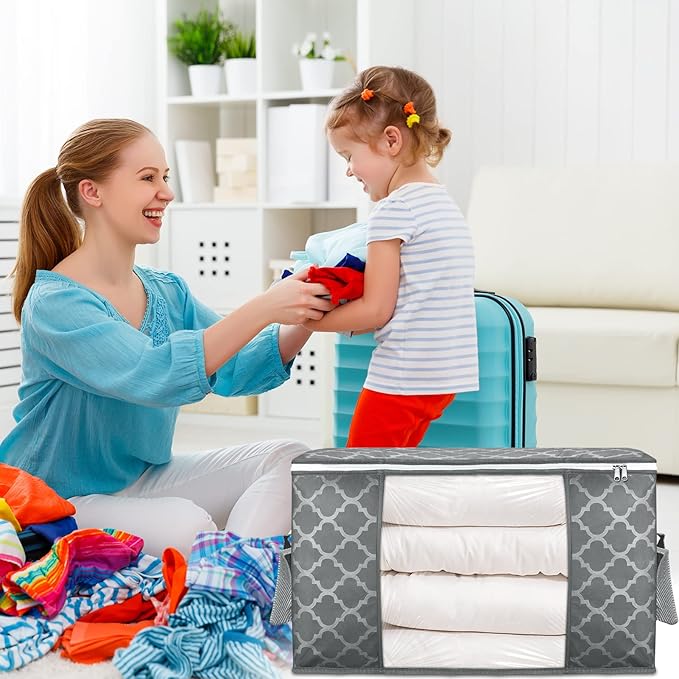 90L Large Storage Bags, 6 Pack Clothes Storage Bins Closet Organizers | Foldable Storage Containers, with Reinforced Handle, for Clothing, Blanket, Comforters, Bed Sheets, Pillows and Toys,Pattern - Image 7