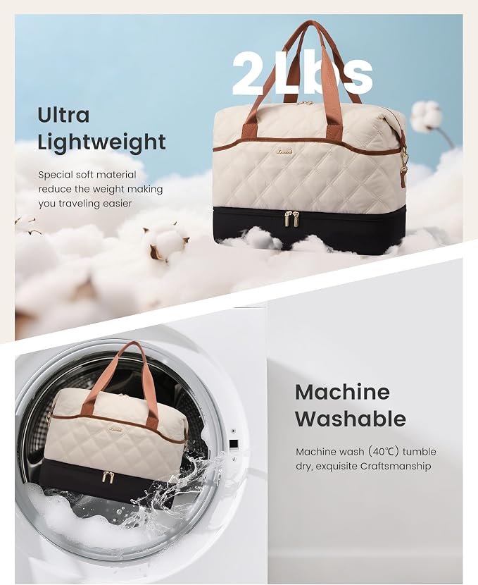 LOVEVOOK Weekender Bags for Women with Shoe Compartment, Lightweight Travel Duffle Bag, Hospital Overnight Bags, Personal Item Carry On Bag for Gym (White - Blue, 35L - Medium) - Image 4