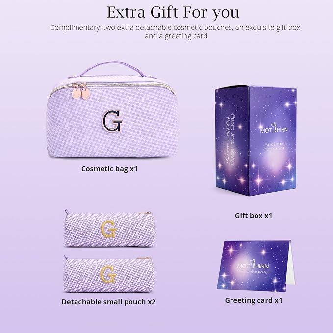 Personalized Gift Travel Makeup Bag: Initial Makeup Organizer Bag for Women | 3-in-1 Custom Make up Bag Set - Vegan Leather Travel Cosmetic Bag - Luxury Gift for Women – Birthday, Anniversary, Graduation - Image 5