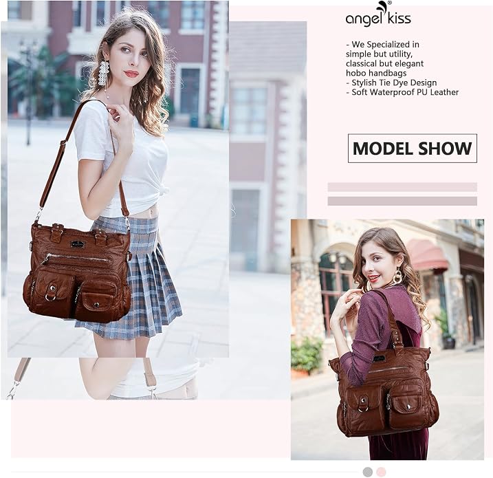 Angelkiss Purses Handbags for Women PU Tote Satchel Bags for Women Pockets Shoulder Bags… | PU - Image 3