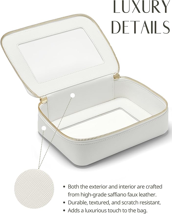 Popvibe Clear Makeup Case Set White Toiletry Bag Travel Large Clear Cosmetic Bag with Zipper, Big Make Up Bag Organizer Women Traveling TSA Approved Transparent Bag Car for Essentials - Image 7