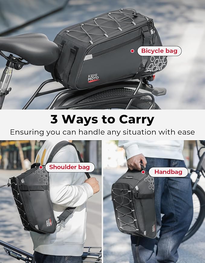 KEMIMOTO 11L Bike Bag with 6L Removable Cooler Bag, Bike Rear Rack Bag PVC Water Resistant Insulated Bag, Bicycle Trunk Pannier with Shoulder for Cycling Ebike Back Seat Storage - Image 5