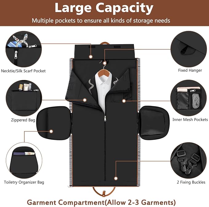 Garment Duffle Bag for Travel - Convertible Carry on Garment Duffel Travel Bag for Women Men Large Weekender Bag with Shoes Pouch 2 in 1 Hanging Suit Travel Duffel Bag 3pcs Set - Image 3