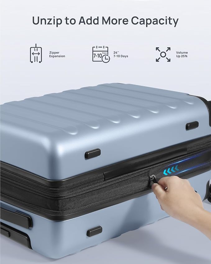 NINETYGO Medium Checked Luggage 24 Inch, Checking In Luggage with Smooth Spinner Wheels, Expandable, Hard Shell PC Suitcase, Lightweight Travel Luggage, TSA Approved (Shadow, Rhine Max) - Image 5