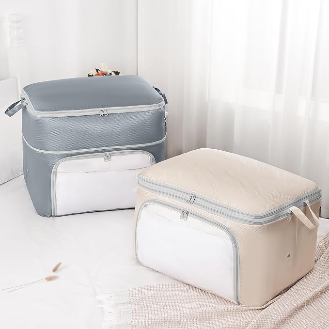 Comforter Storage Bag - Large Capacity Blanket Storage Bags Front-opening Ultra Space Saving Self Compression Organizer, Washable Compression Bags for Storage Comforter Blanket, 2 Pack, Grey - Image 8