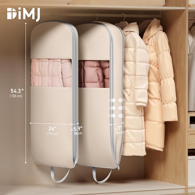 DIMJ 4 Pack 54" Garment Bags for Hanging Clothes - Space Saving Compression Suit Bag Travel with Handles Window, Washable Carry Clothing Storage Cover for Dress, Coats, Down Jacket, Shirts - Image 2