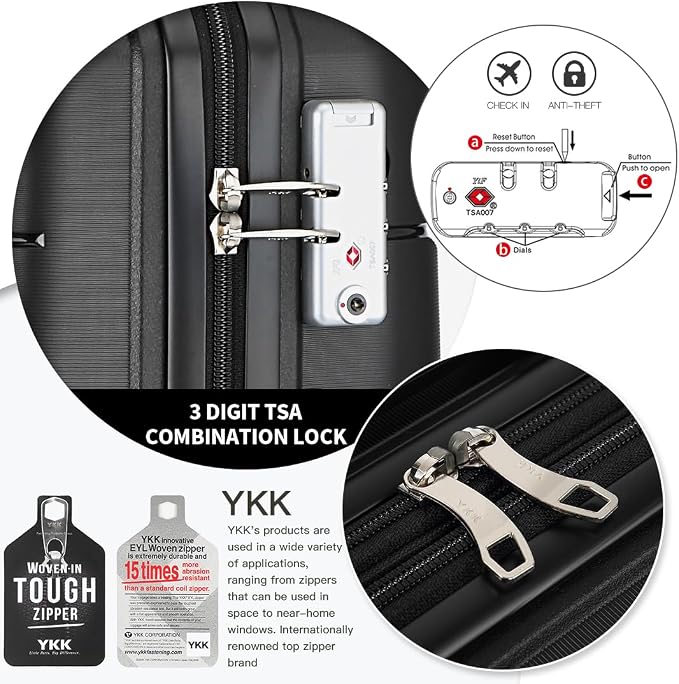 Somago Luggage Sets 4 Piece Lightweight Hardside Polypropylene Travel Suitcases with Double Spinner Wheels and TSA Lock,Classic Black - Image 2