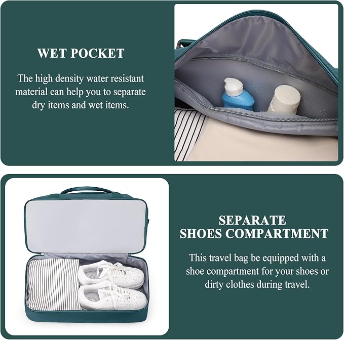 Weekender Bags for Women, Personal Item Travel Bag with Shoes Compartment | Overnight Travel Duffel Bag with Quilted Toiletry Bag, Airplane Friendly Carry-On Bag - Image 6