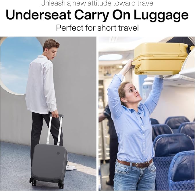mixi 14 Inch Underseat Luggage Carry on Suitcase Free Boarding Personal Item Suitcases with Spinner Wheels Hardshell Lightweight PC for Short Travel, Rock Gray - Image 2