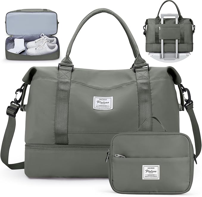 Travel Duffel Bag with Shoes Compartment,Weekender Bags for Women Travel | Overnight Carry-On Bag with Toiletry Bag & Wet Pocket & Trolley Sleeve,Extra Large by HYC00