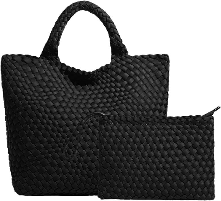 JINMANXUE Woven Hobo Bag For Women Neoprene Tote Bag Large Capacity Handbag Patchwork Handmade Casual Shoulder Bags by JINMANXUE