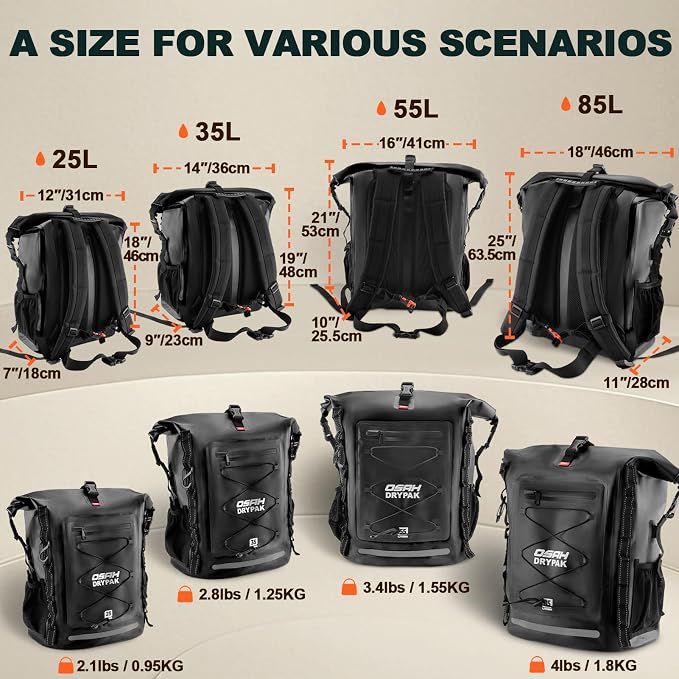 OSAH DRYPAK Waterproof Backpack Dry Bag 35L/55L/85L – Heavy Duty Roll-Top Hiking Backpack for Travel, Kayaking, Boating, Camping, Rafting and Fishing - Image 2