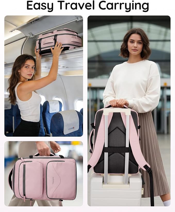 Taygeer Travel Backpack for Women, Travel Personal Item Bag with Shoe Pouch | TSA Approved Under Seat Carry on Backpack with Water Bottle Pocket Fits 15.6inch Laptop, Travel Essentials for Airplanes,Pink - Image 8