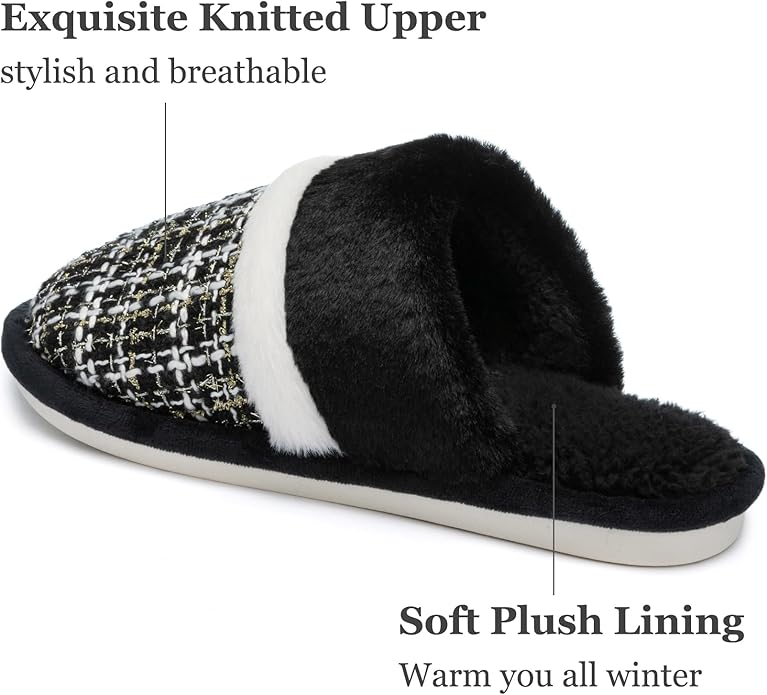 MAXTOP Womens Cozy Memory Foam Slippers Soft Warm Slip On Faux Fur House Slippers,Anti-Skid Rubber Sole,Creative Gifts for Women Mom Girlfriend