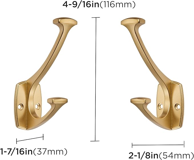 2 Pack Brushed Gold Hooks Decorative Heavy Duty Solid Large Coat Hooks for Towel Hanging Coats Robe Wall Mounted Towel Bags Door Back Bathroom Wall Hook. - Image 2
