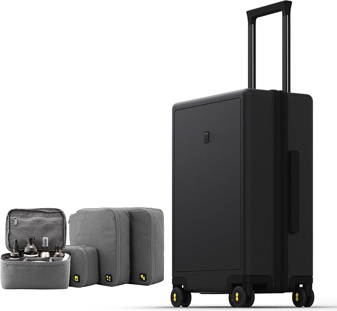 LEVEL8 Luminous Carry on Luggage, 20 Inch Hardside Suitcase Bundle with 4 PC Packing Cubes Organizer Set - Black by LEVEL8