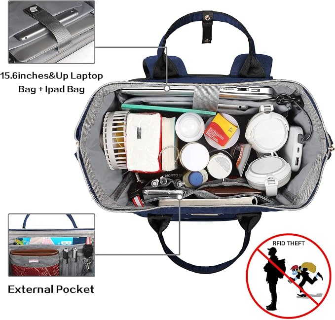 Lunch Bag Backpack, Insulated Cooler Backpack Lunch Box Laptop Backpack for Women Men Fits 15.6 Inch Laptop Blue - Image 2
