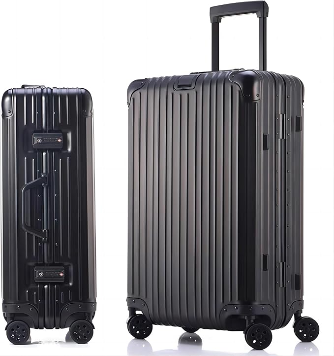 HotWay 20 Inch All Aluminum Carry On Luggage with Wheels, Hard Shell Zipperless Suitcase with TSA Locks, Black Travel Luggage (22x14x9 Airline Approved) by HotWay