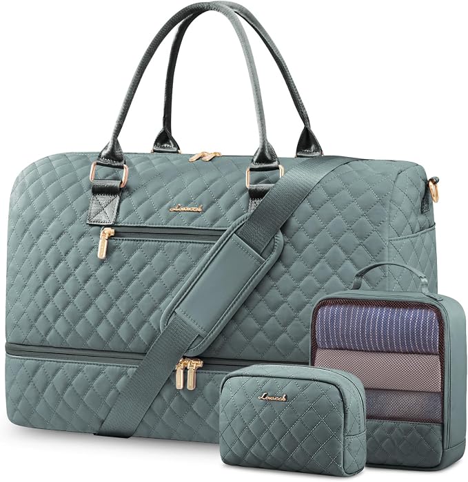 LOVEVOOK Travel Duffle Bag for Women, Weekender Overnight Bag with Shoe Compartment, Carry on Bag with Toiletry Bag, Gym Duffel Bag with Wet Pocket, Hospital Bags for Labor and Delivery 3 Pcs Set by LOVEVOOK