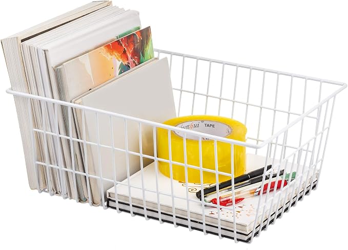 iPEGTOP Wire Storage Freezer Baskets, Set of 6 Large 15.4" Farmhouse Organizer Storage Bins Fridge Basket Rack with Handles for Kitchen Cabinets, Pantry, Office, Bathroom Organization - White - Image 5