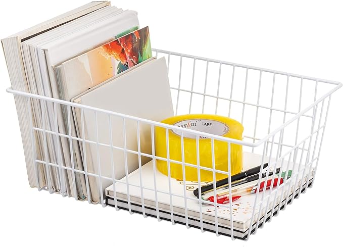 iPEGTOP Wire Storage Freezer Baskets, Set of 2 13.4" Household Organizer Storage Bins Fridge Basket Rack with Handles for Kitchen Cabinets, Pantry, Office, Bathroom Organization - White - Image 4