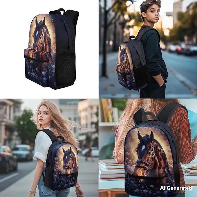 Kids Backpack and Lunch Box Set, Horse Backpack for Middle School Girls, Cute Backpacks for Teen Girls, 17 Inch Elementary School Bookbag Ages 6-8 8-10 Large Book Bag Set for Teens - Image 4
