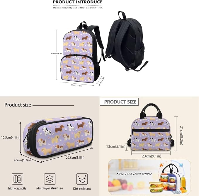 Cute Puppy Backpack and Lunch Bag Pencil Case Set for Girls, Middle School Elementary Bookbags, 3Pcs School Bag with Lunch Bag Pencil Case - Image 5