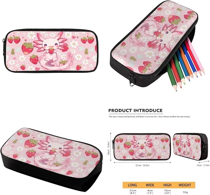 Axolotl Backpack with Lunch Box for Girls 6-8/5-7 Strawberry Bookbag Set 4 in 1 Elementary School Back Pack Lunch Bag Pencil Case Water Bottle Holder Kids Preschool/Kindergarten Book Bags - Image 6