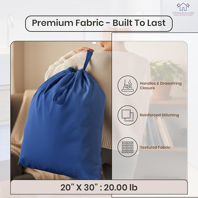 LFH Home Cotton Rich Canvas Large Laundry Bag with Handle, Heavy Duty Drawstring Closure Washable Laundry Bags, School Travel, Home, Hotel, College Dorm, Organizer Sack, Toys Clothes 20x30-Sky Blue - Image 7