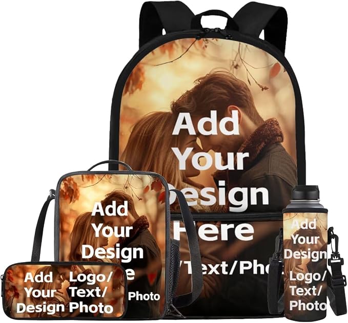 Customized Backpack for Girls Boys Backpack with Lunch Box Water Bottle Holder with Strap and Zipper Pencil Case 4PCS Set Bookbag with Front Pocket for School Teens 17 inch Sturdy School Bag by ELEDIZI