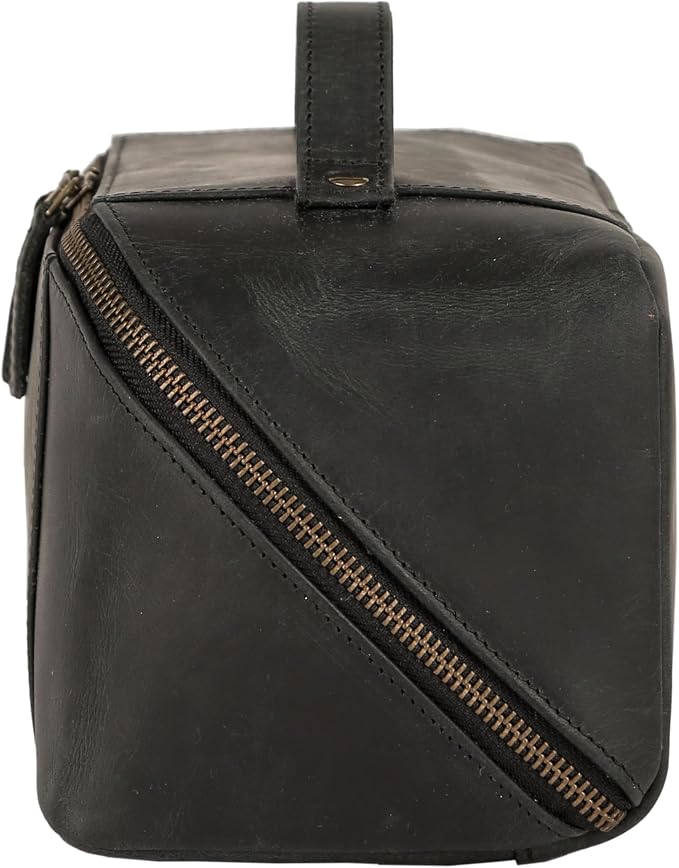 KomalC Luxury Leather Men’s Toiletry Travel Bag – Handmade Shaving Kit with Waterproof Interior, Spacious Storage & Carry Handle – leather travel Kit Bag for Men & Women (Black) - Image 7