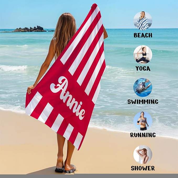 JML Personalized Beach Towel with Name, Custom Cabana Stripe Beach Towel, Customized Microfiber Pool Towel, Quick Dry & Absorbent Swim Towel for Adult,Mother's Day, Birthday, Summer Holiday,Vacation - Image 6