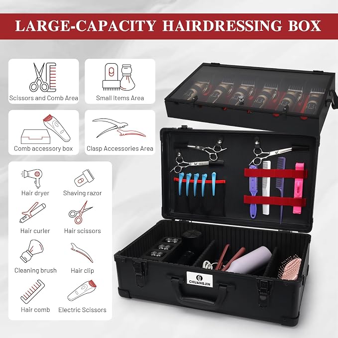 Large Barber Carrying Case, Hairdresser Tool Box Organizer Traveling Case, Portable Travel Barber Suitcase for Hair Stylist Pet Groomer Beauty Salon Makeup Artist - Image 3