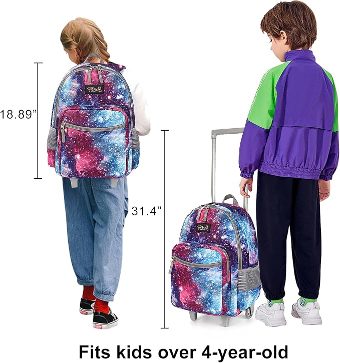 Tilami Rolling Backpack 18 inch Double Handle with Lunch Bag Wheeled Kids Backpack for Girls and Boys, Galaxy - Image 8