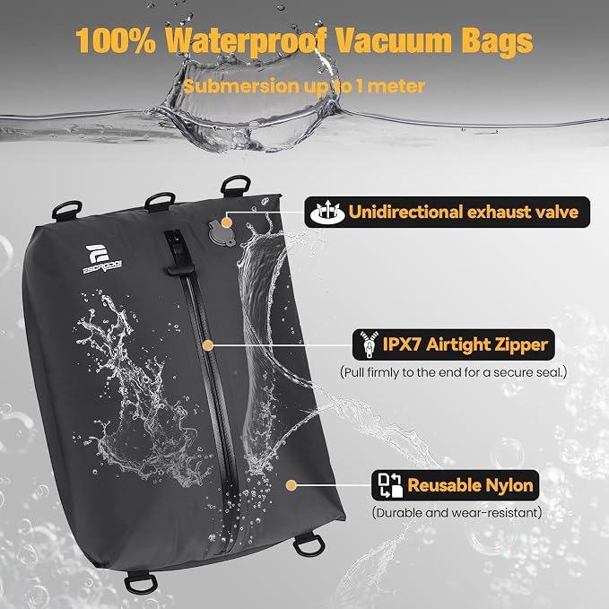 3 Pack Vacuum Bags for Travel with Pump, 3-Size Set Reusable Vacuum Compression Bags for Luggage, Space Saver IP67 Waterproof Vacuum Packing Cubes for Suitcase&Backpack, Black - Image 4