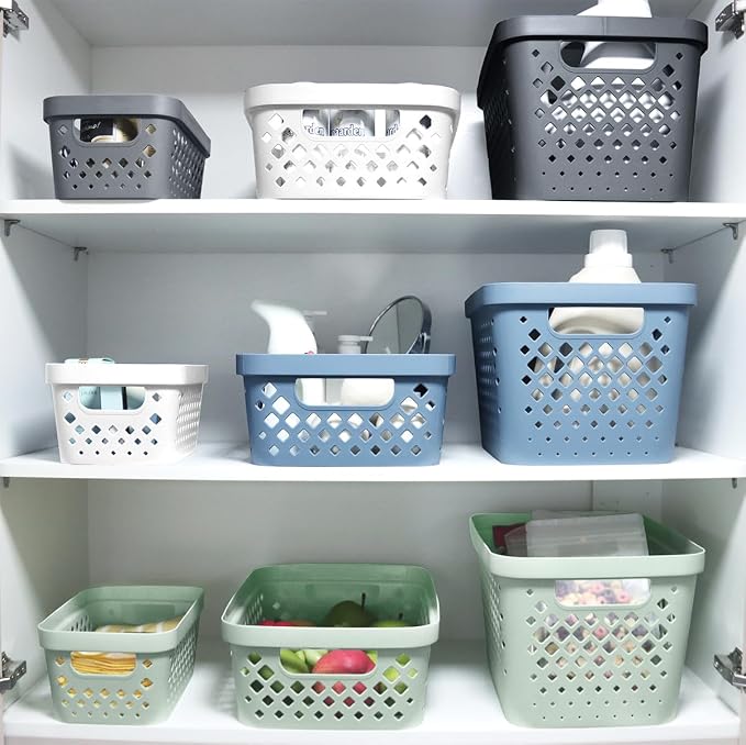 Glad Plastic Baskets for Organizing, Set of 6 | Pantry Storage for Under Counter, Linen Closet, and Bathroom | Nesting Shelf Bins with Handles, 1 Gallon, Grey - Image 3