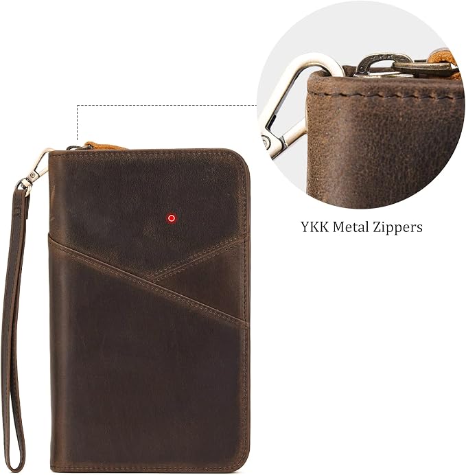 Polare Full Grain Leather Passport Holder With YKK Zipper RFID Blocking Travel Document Organizer Ticket Holder Cover Case Holds 2 Passports (Dark Brown) - Image 4