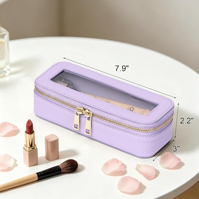Makeup Brush Bag, Purple, SLIM | Clear, Travel Cosmetic Case, Brush Holder, Waterproof, Zipper Purse Organizer - Image 5