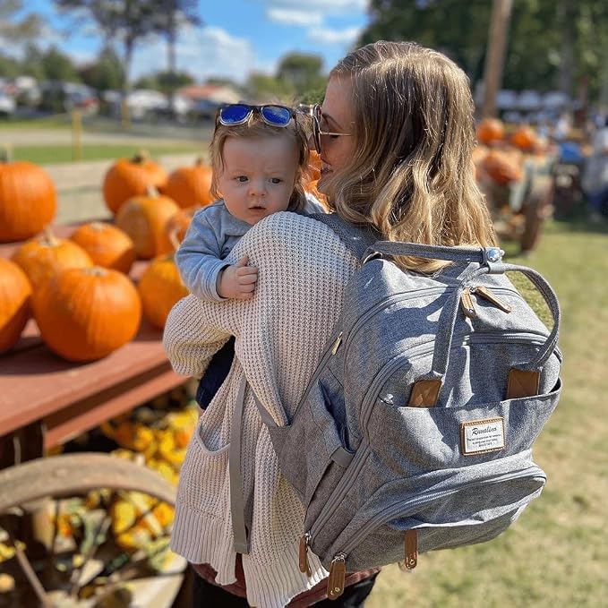 RUVALINO Diaper Bag Backpack-Multifunction Travel Baby Diaper Bag with Changing Pad, Insulated Bottle Holders & Pacifier Case, Large Capacity, Waterproof, Gray - Image 8