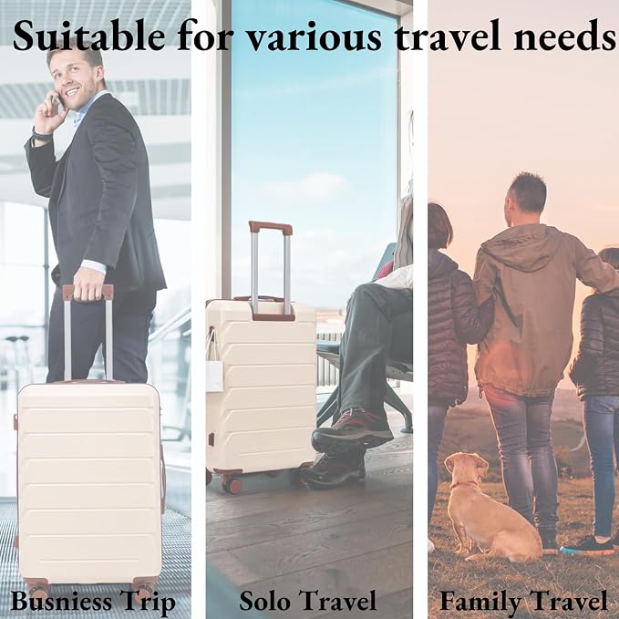 3-Piece ABS Spinner Luggage Set (20" 24" 28") with Combination Lock, Matching Hardshell Suitcases, Beige - Image 7