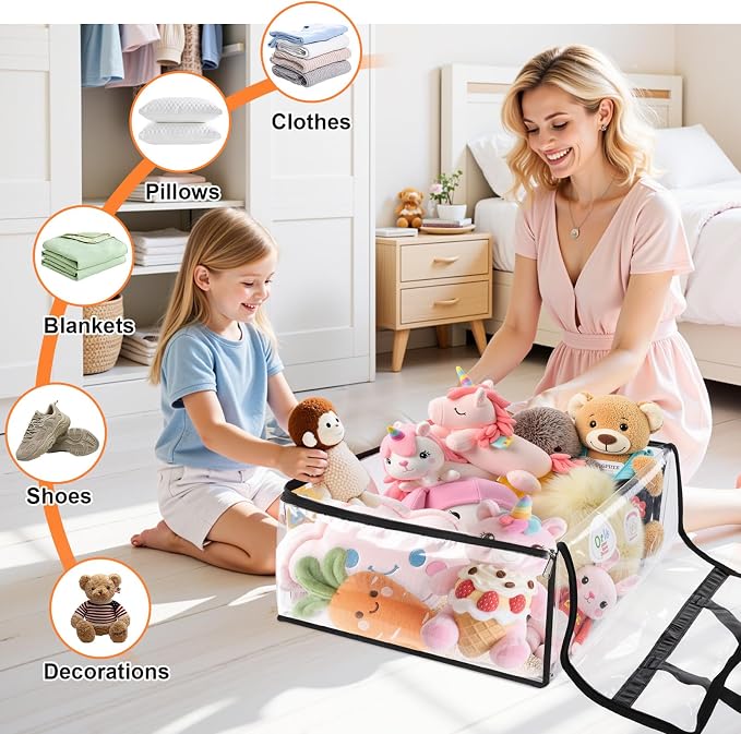 SpaceTrove Clear Clothes Storage Bags, 6 Pack Closet Organizers and Under Bed Storage Containers, Foldable Moving Bags with Zippers for Comforter, Blanket, Bedding, Duvet, PVC Packing Bags 90L - Image 7