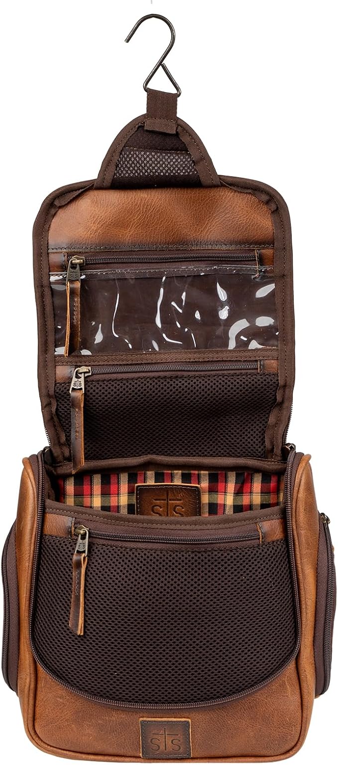 STS Ranchwear Men's Tucson Hanging Shave Kit, Multi-Pocket Genuine Leather Travel Toiletry Dopp Kit Organizer Bag, STS30310 - Image 7