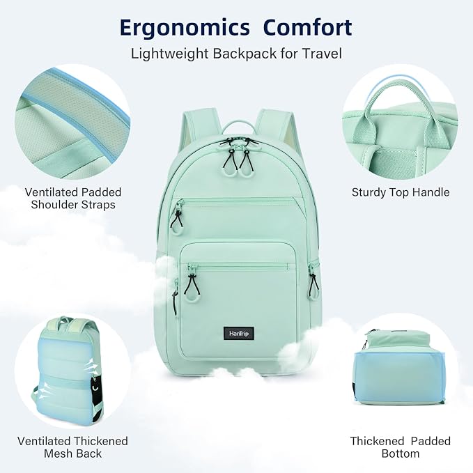 HanTrip Carry On Travel Backpack For Women, 18 Inch Water Resistant Large Backpack Lightweight Bookbag For Men, 8x14x18 Personal Item Bag Casual Daypack Backpacks For Work Office Commuter (Cyan) - Image 5