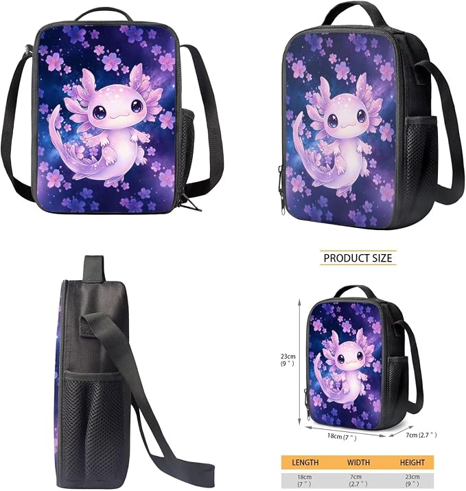 Axolotl 17'' Kids School Backpack, 4-in-1 Set with Insulated Leak-Proof Lunch Bag, Large Pencil Case & Water Bottle Holder, Lightweight Water-Resistant Bookbag for Girls Age 6-12 - Image 5