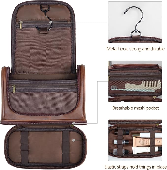 Personalized Toiletry Bag Leather Shaving Dopp Kit Bag for Men Hanging Makeup Bag Hanging Cosmetic Organizer Kit - Image 4