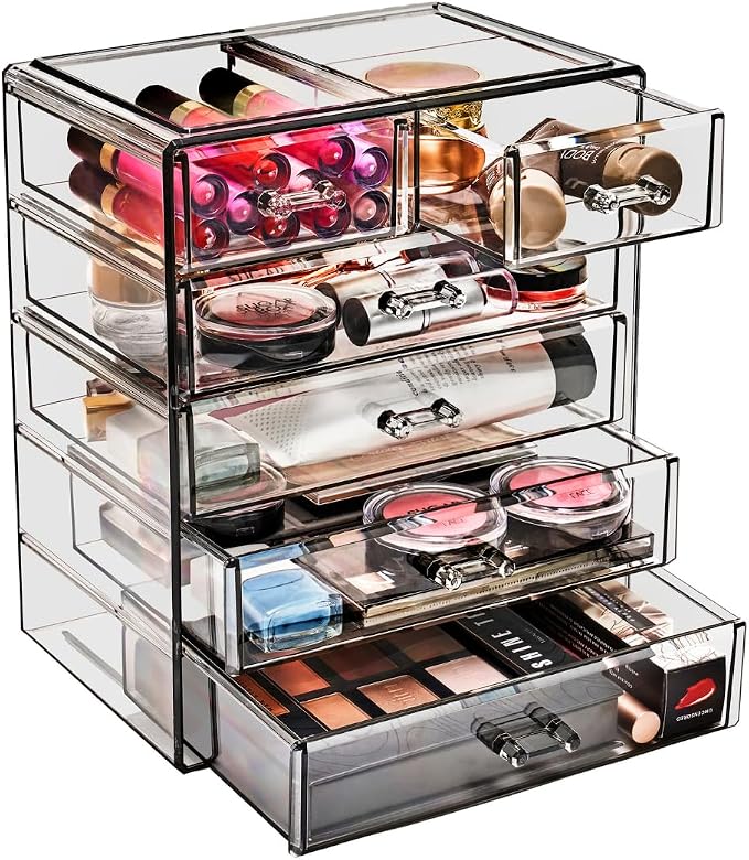 Sorbus Acrylic Makeup Organizer Set, 6-Drawer Vanity & Countertop Cosmetic Storage with Small & Wide Drawers, Black Jewel Makeup Storage for Brushes, Lipsticks, Jewelry, Holiday Gift for Women & Teens - Image 9