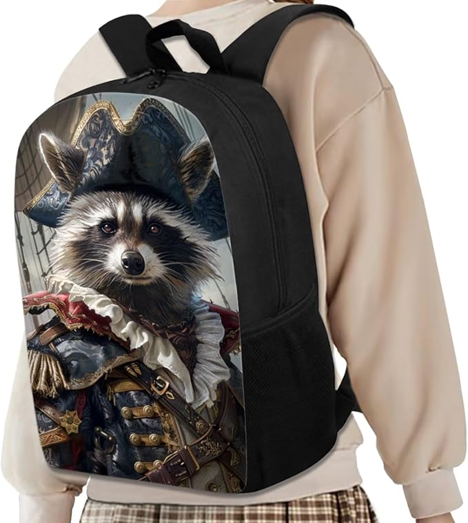 17 Inch Animal Print School Backpack And Lunch Box Set for Kids Lightweight Racoon As Pirate Backpack for Boys Girls Sturdy School Bag with Insulated Lunchbox Pencil Case Student Bookbag - Image 2