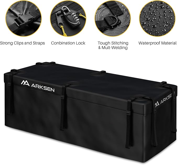 ARKSEN Waterproof Hitch Cargo Carrier Bag with Combination Lock for Truck SUV RV Trailer- Include Net, Heavy Duty Stainless Steel Hitch Tightener, Anti-Rattle Stabilizer, 2 pcs 19.7Ft Straps - Image 2