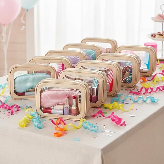Abbylike 10 Pcs Clear Makeup Bags Bulk Tsa Approved Clear Toiletry Bags with Zipper PU Leather Waterproof Travel Makeup Organizer for Women Wedding Bridal DIY Gifts Bachelorette Party (Nude) - Image 2