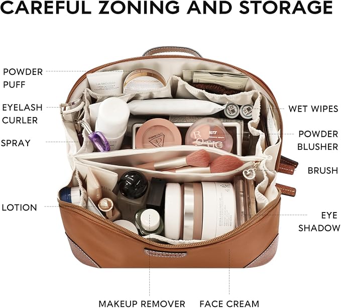 GIVLEFLY Makeup Bag for Women, Large Cosmetic Bag, Travel Toiletry Bag, Waterproof Nylon Organizer with Microfiber Leather, Flat Open for Skincare & Brushes - Image 6